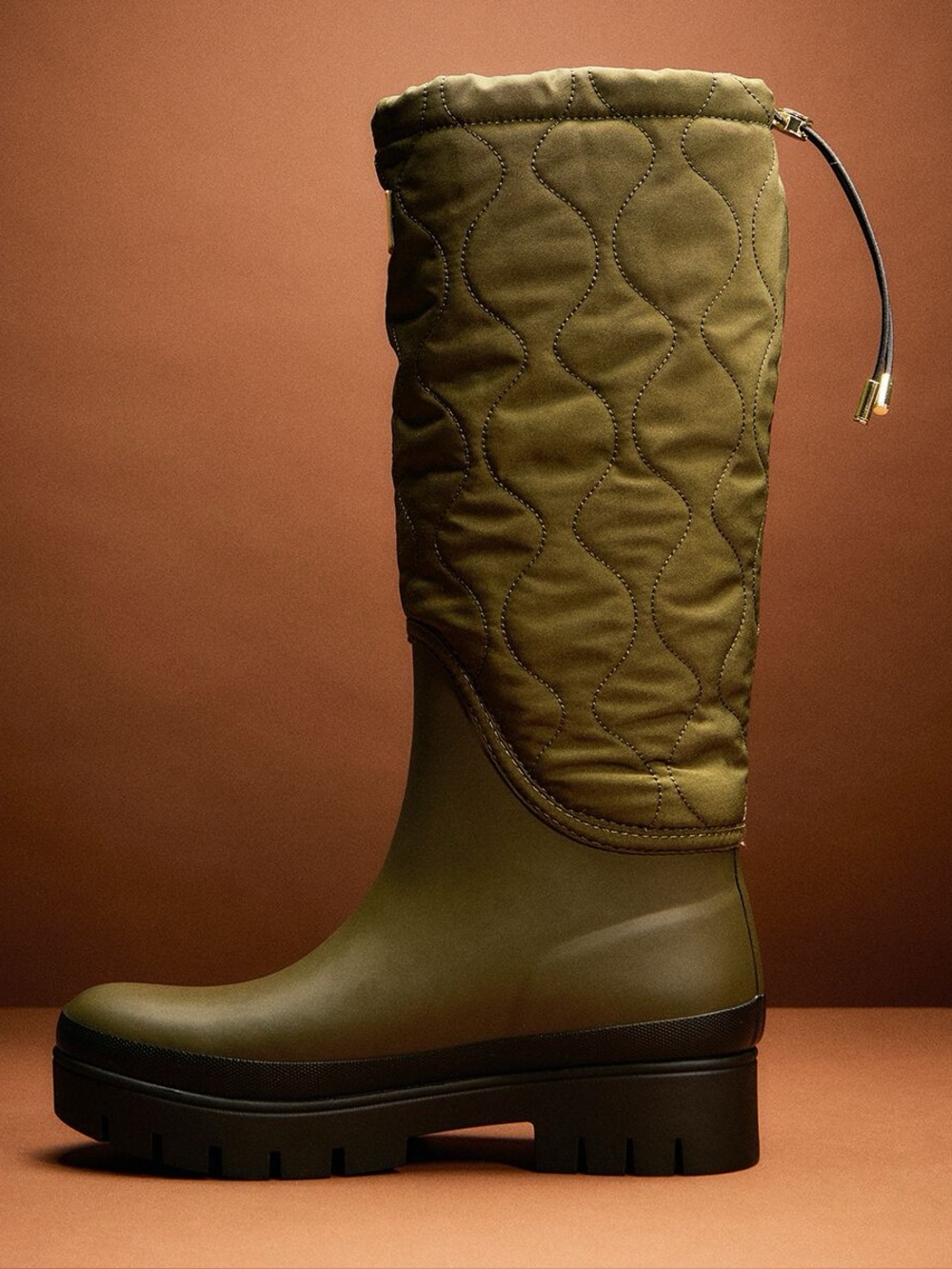 Barbour Marnie Quilted Tall Welly Boots in Olive Green NWOT